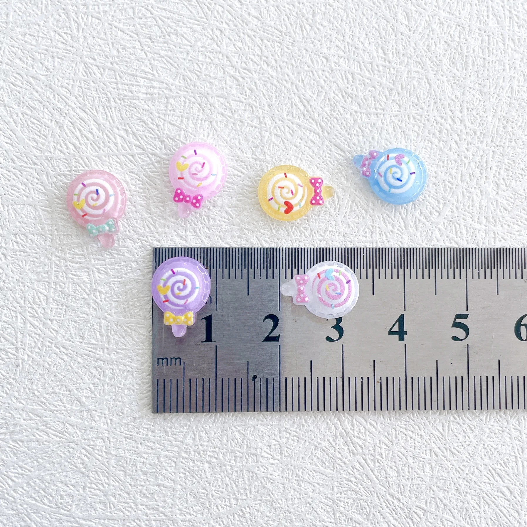 10Pcs Kawaii Colorful Bow Lollipop Nail Charms Cartoon 3D Acrylic  Manicure Accessories 9.5*13MM Wavy Dot Candy Nails Art Decors