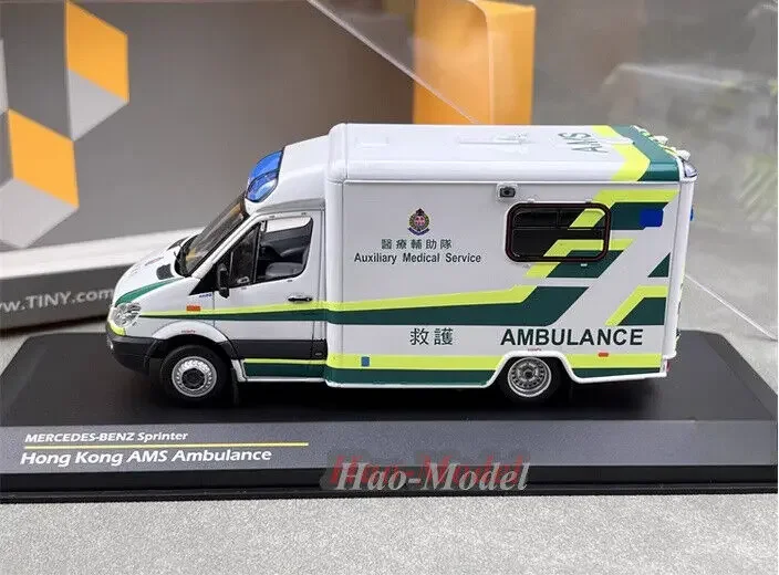 Tiny 1:43 For Benz Hong Kong Ambulance Car model Alloy Diecast Simulation Toys Boys Birthday Gifts Hobby Display Ornaments White