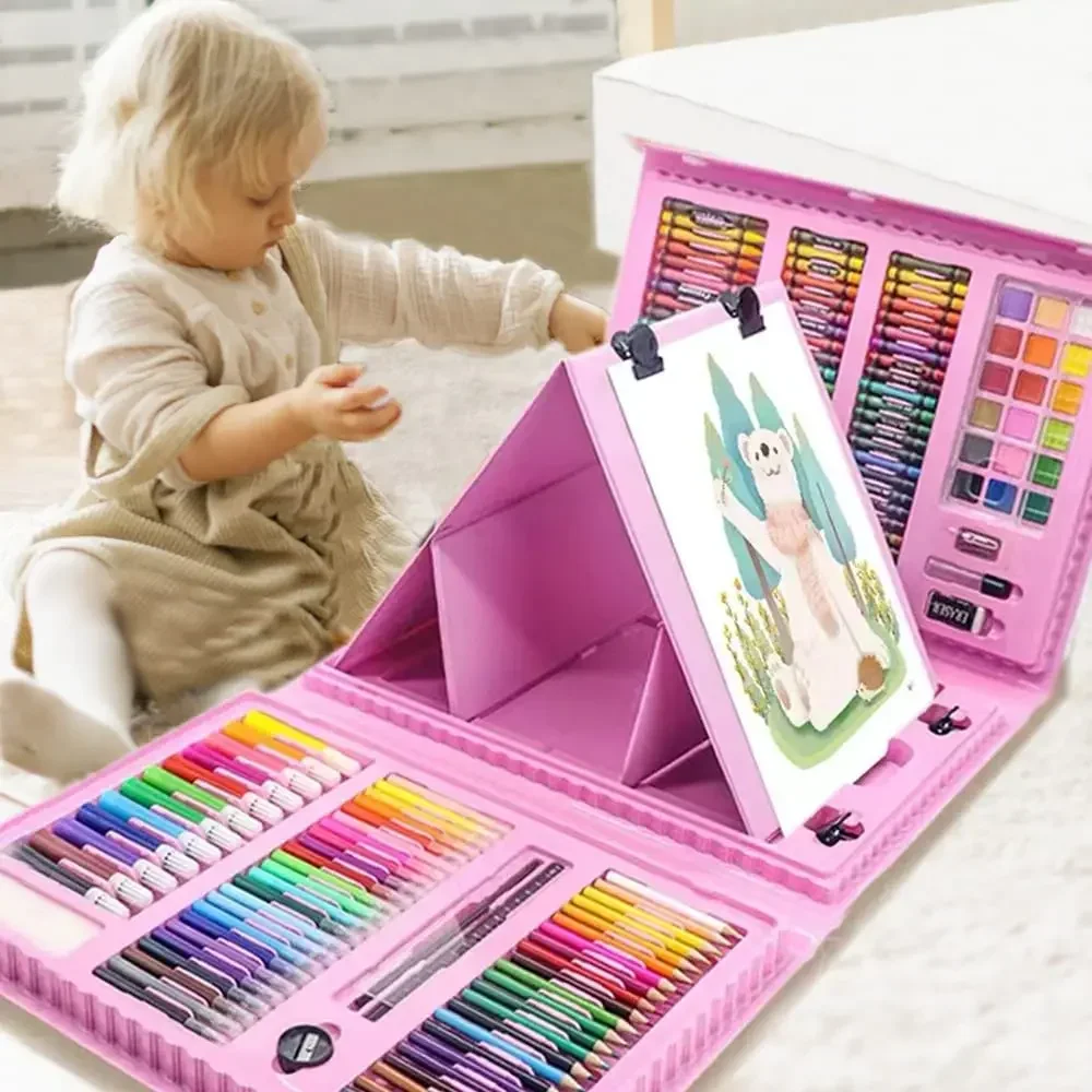 Educational Toys 42-208PCS Children Art Painting Set Watercolor Pencil Crayon Water Pen Drawing Board Doodle Supplies Kids Gift