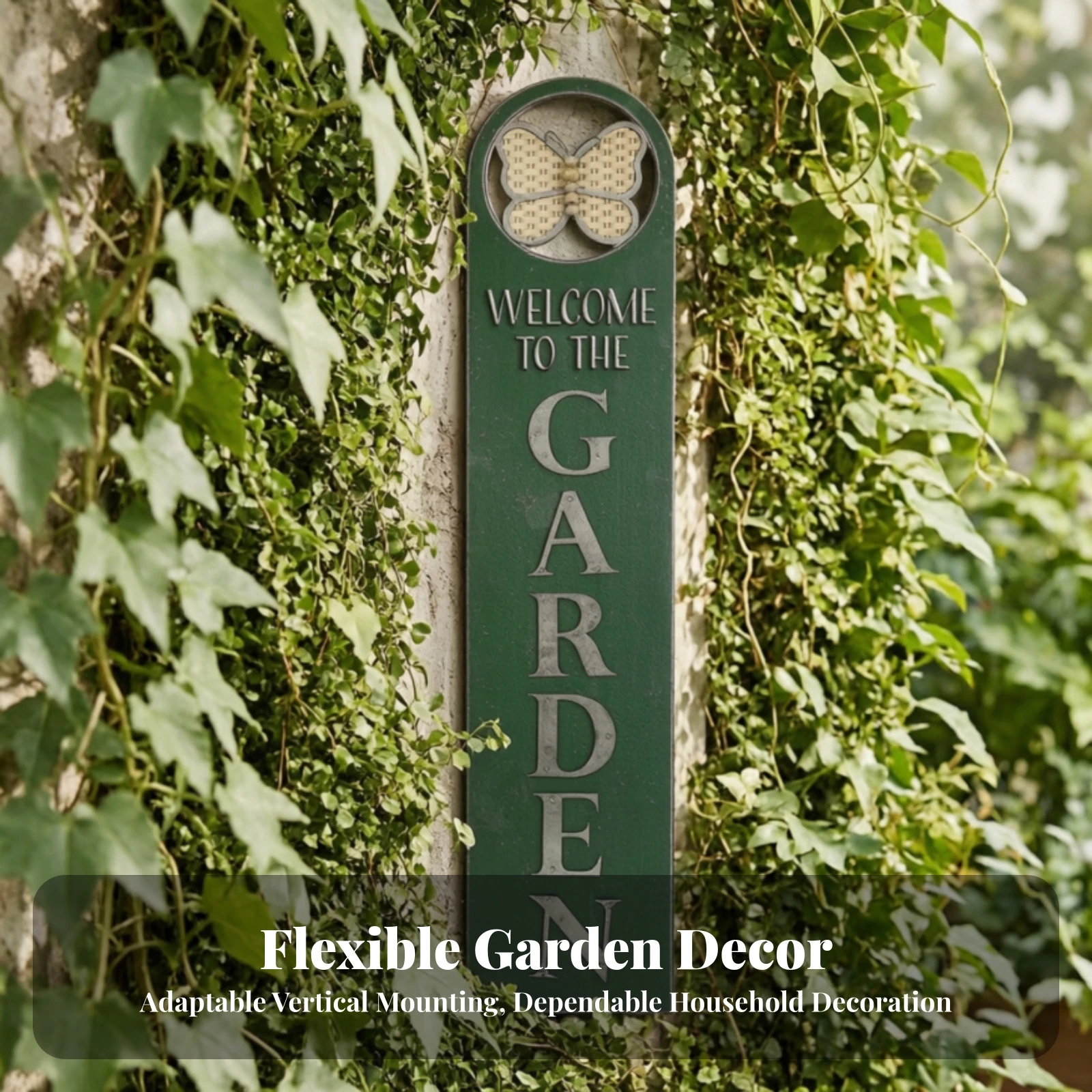 Wooden Sign with Butterfly Motif Weathered Welcome Sign with Raised Lettering Vertical Wall Plaque Decorative for Gardeners