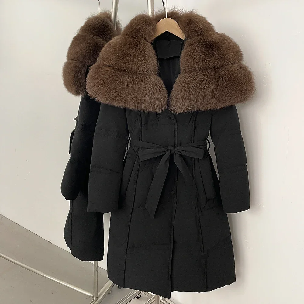 

Fur Jacket Natural Fur Female Big Real Fox Fur Fluffy Fashion Winter Women Puffer Jacket New in Clothes White Duck Down Coat