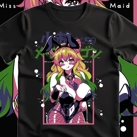2026 Miss Kobayashis Dragon Maid Single Sided T-shirt Lucoa Bunny Horn Anime Print Oversized Cotton Tee For Ecchi Anime Fans