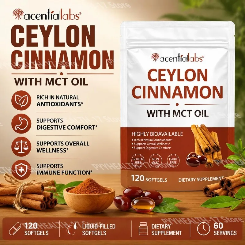 Ceylon Cinnamon Softgels with MCT Oil Antioxidant Support Digestive Comfort for Men Women 120 Softgels