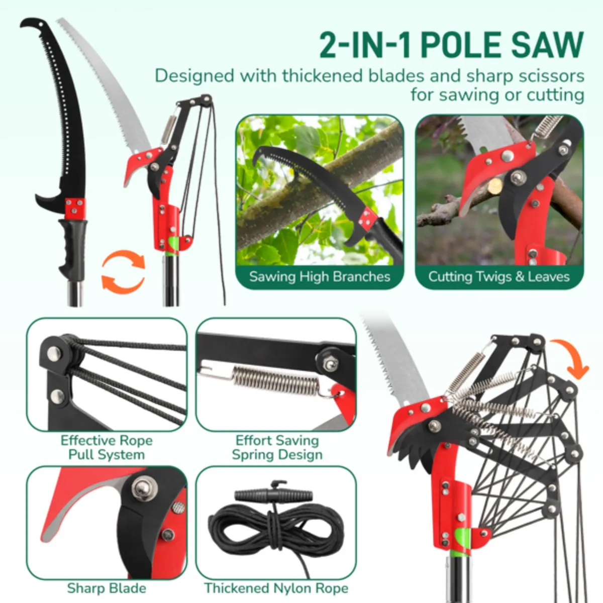 

26ft Manual Pole Saw Hand Tools Pruner Long Handle Pruner Set High Branch Trimmer Fruit Tree Home Garden Pruning Tool
