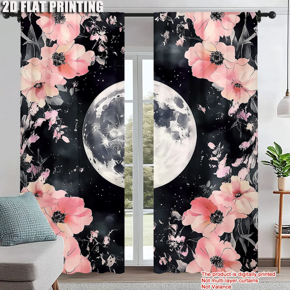 

2Pcs Contemporary Floral Curtains Rod Pocket Design For Easy Hanging Machine Washable Polyester Drapes For Bedroom Office