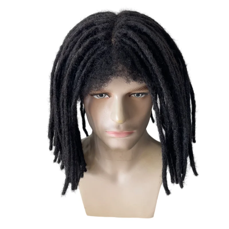 Brazilian Virgin Human Hair Replacement 10 Inches #1 Black Color Full Lace Dreadlocks Toupee for Black Men