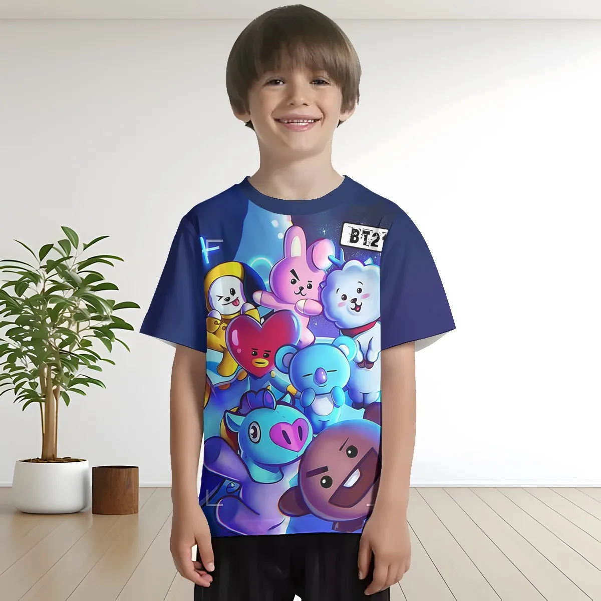 Print Baby Clothing 5 to 14 Years Male Outdoor Clothes for Cute Cartoon B-B-BT21S Children Boy Girl Child T-Shirt Top Shirts