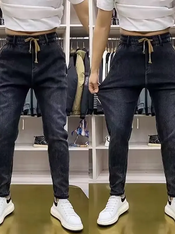 

Мужские модные вельветовые джинсы с эластичным поясом, осенние, новые, в стиле харлан, с манжетами, повседневные, трендовые, брендовые, длинные брюки