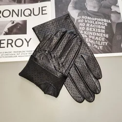 Guantes de piel de oveja importados para hombre, guantes finos de cuero único sin forro, diseño de malla completa, guantes de conducción transpirables de verano