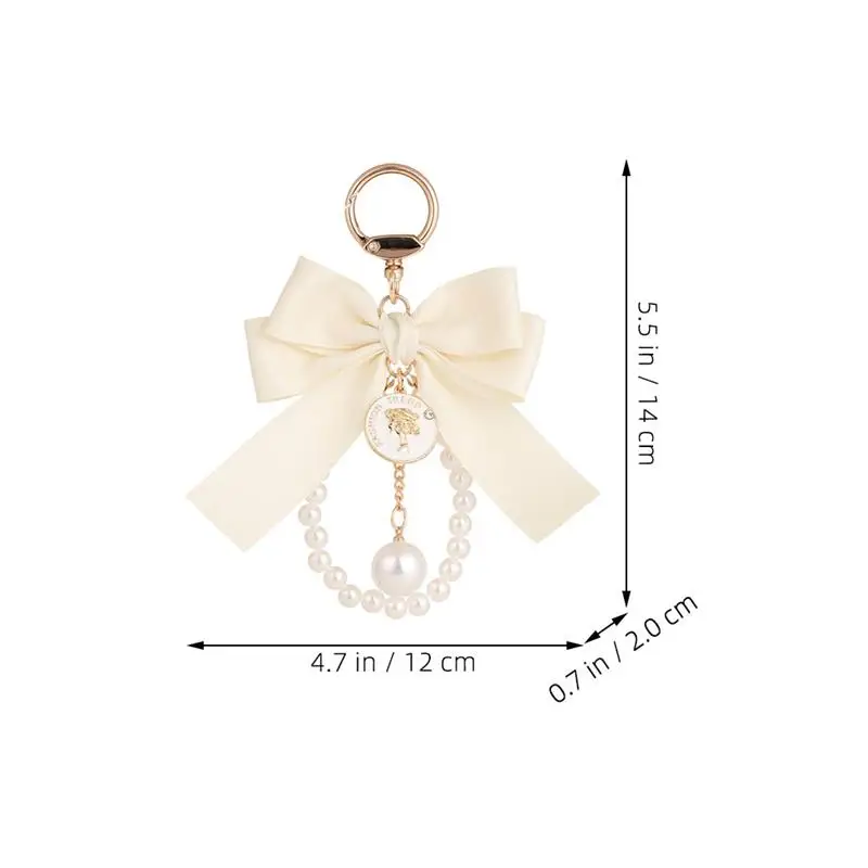 Fashion Large Bowknot Ribbon Pearl Key Chain Women\'S Multi-Color DIY Key Pendant Hanging Ornament Sweet Bag Accessories