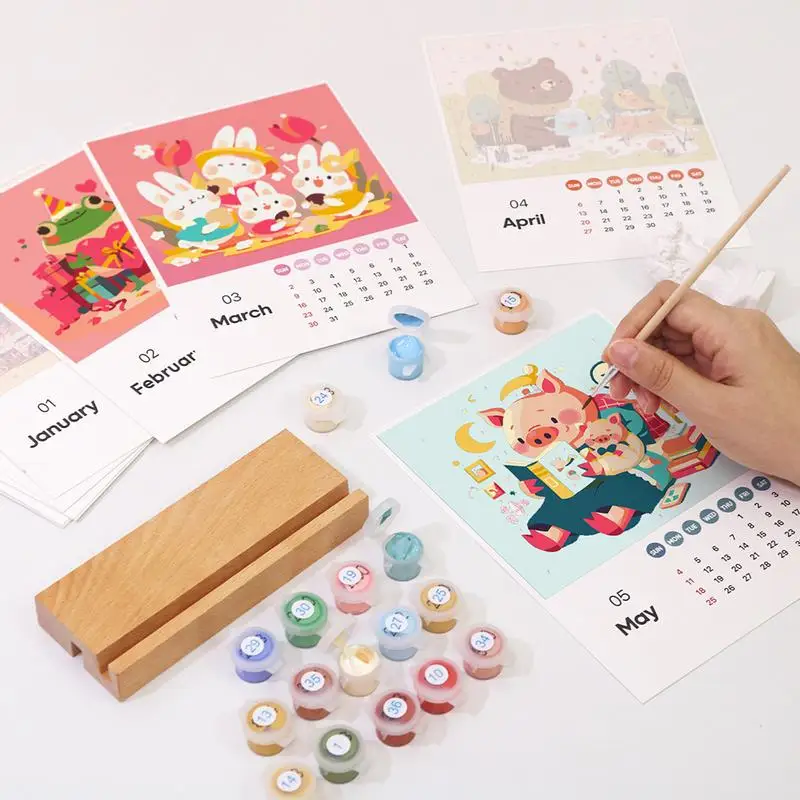Calendario da parete 2025 Calendario da disegno digitale con pennello e calendario con vernice acrilica Decorazioni da scrivania per la scuola domestica