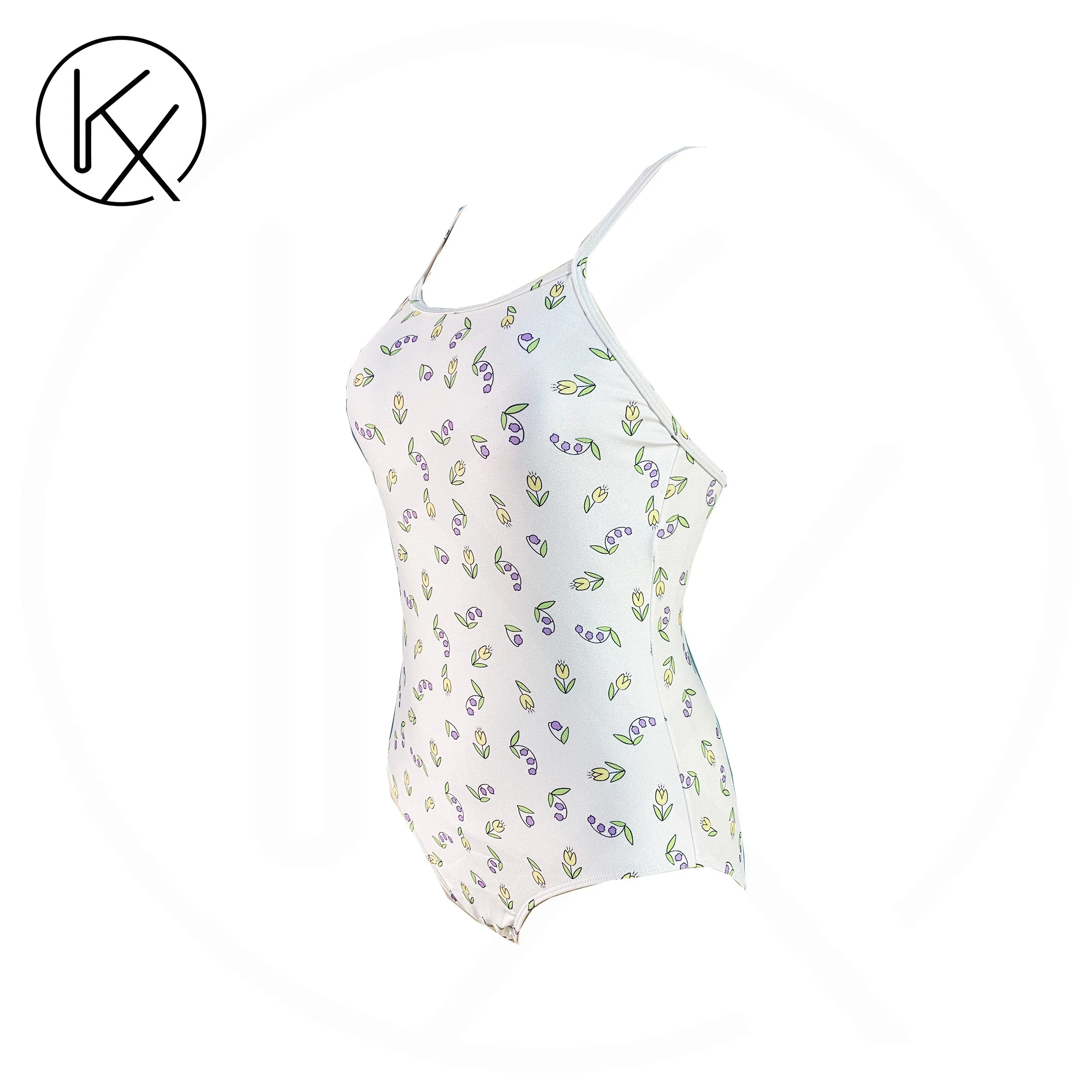 kaixiggmm Racing training swimsuit cute white small flower tight one-piece purple triangle pure desire suspender slim fit