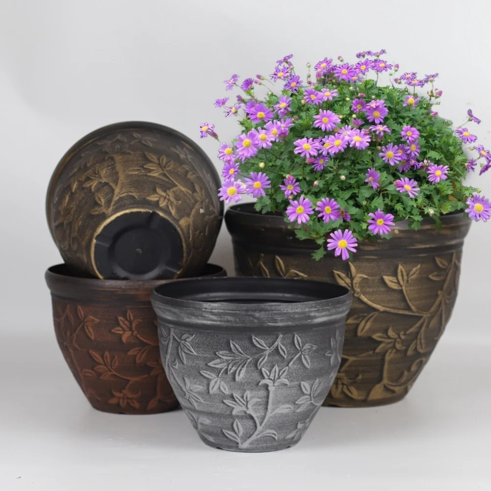 For Garden Landscaping 29*14*22.5cm Large Plant Pot Textured Finish Flower Pot Flowerpots Long-lasting Pp Resin