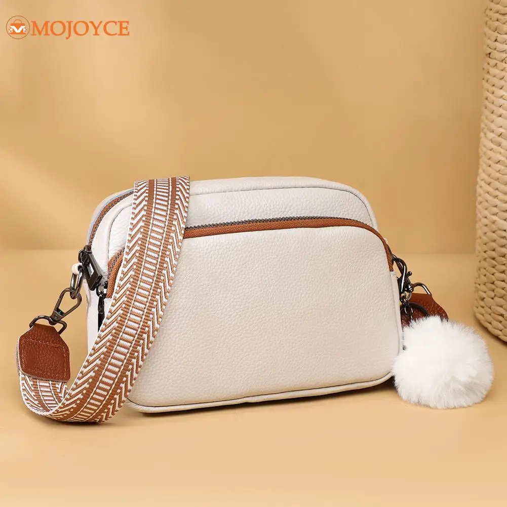 2023 Genuine Leather Mobile Phone Purse Large Capacity Square Crossbody Pouch with Fur Ball Pendant Designer Satchel for Women's