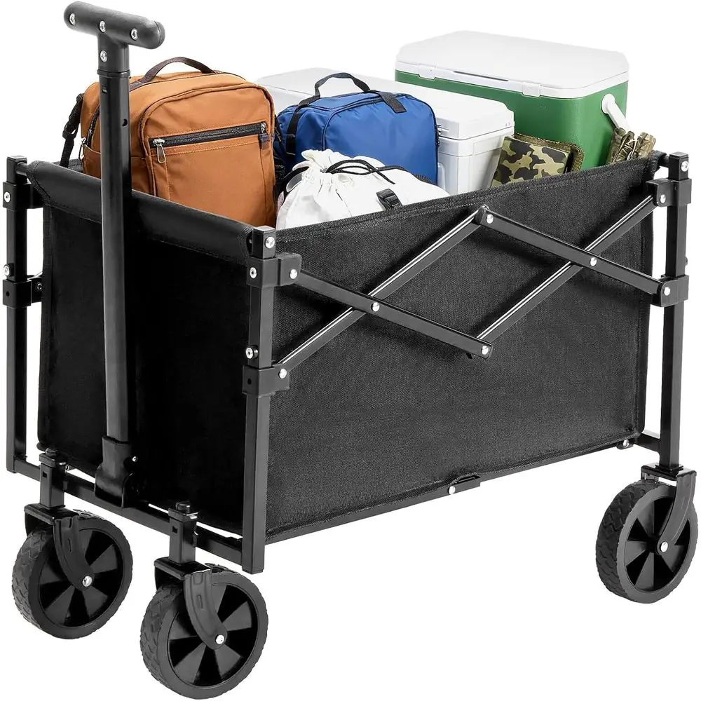 

Collapsible Wagon with Wheels, 176 lbs Capacity, Foldable Wagon Cart with Flexible Handle, Lightweight Portable Holding Utility