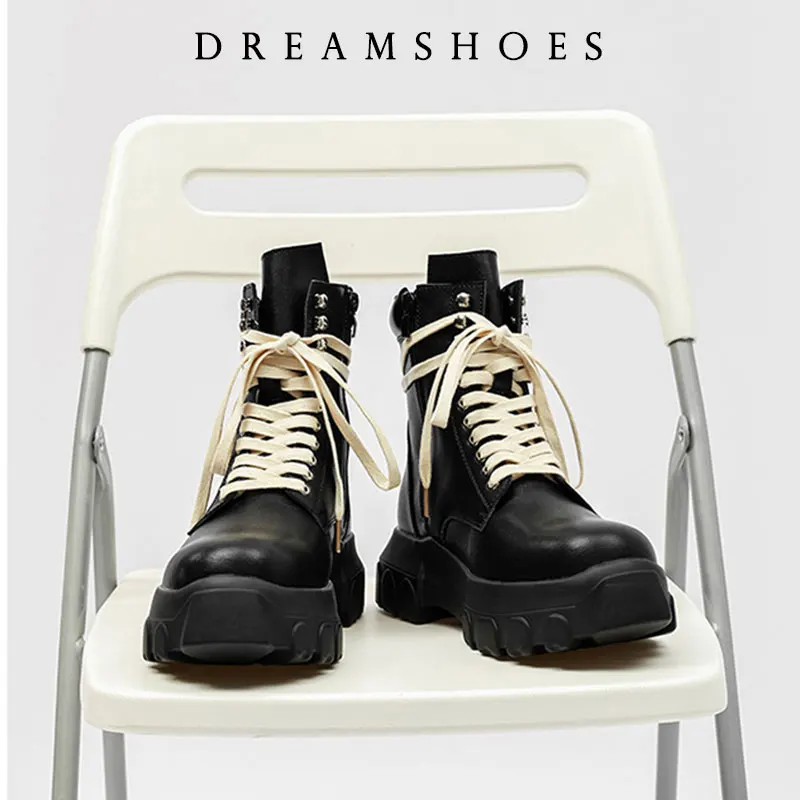 Men Platform Ankle Boots Fashion Personalized Strap Design Shoes Brand High Quality Motorcycle Boots Casual Outdoor Zipper Shoes