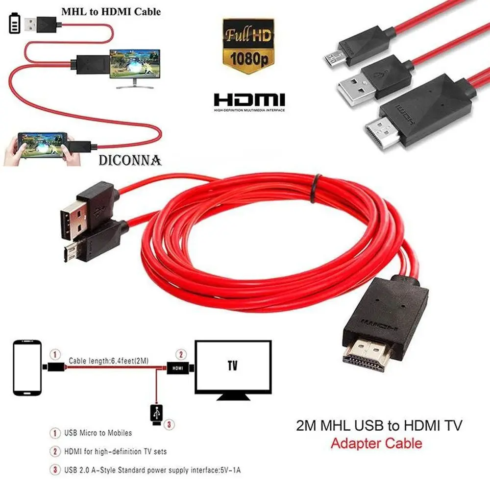 MHL Micro USB to HDMI 1080P HD TV Cable Adapter for Android Phones 2m