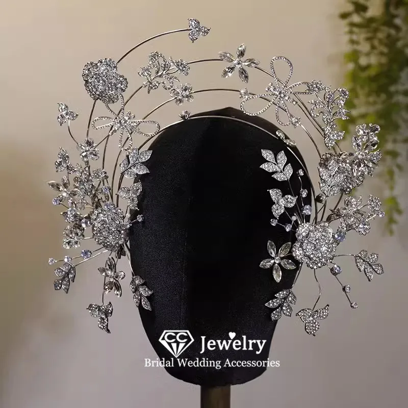 

CC Exquisite Crowns for Women Wedding Hair Accessories Bridal Dress Engagement Jewelry Flower Butterfly Shape Tiaras Gifts AN506