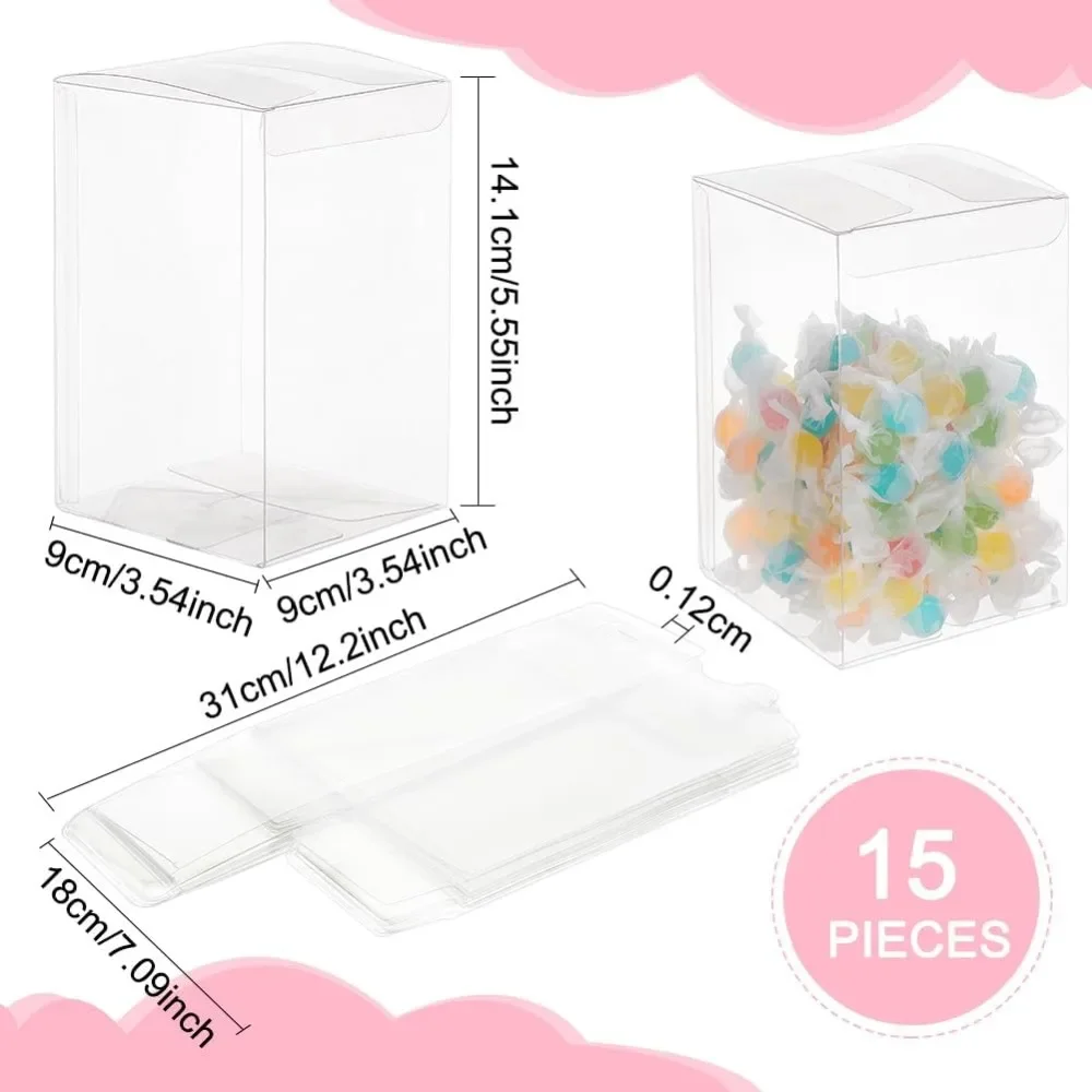 15Pcs Rectangle Clear Gift Boxes, Transparent Plastic PVC Box Gift Packaging for Wedding, Birthday Party, Bridal Shower,