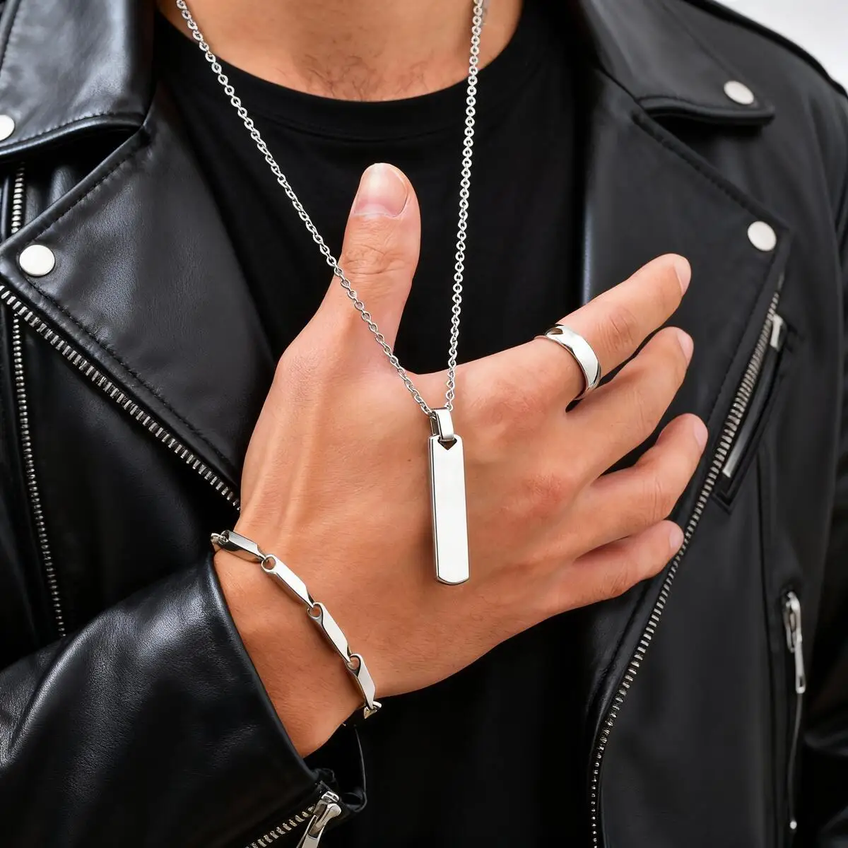 3pcs/set Vertical Bar Necklace for Men,Hip Hop Stainless Steel Pendant Necklace,Fashion Jewelry Set Gift for Him