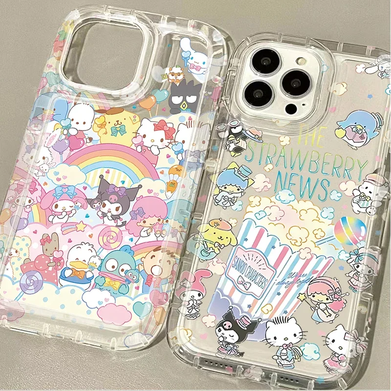 Lovely Hello Kitty Cinnamoroll Case For iPhone 16 15 14 13 12 11 Pro Max XS X XR 8 7 Plus SE 2020 Shockproof Clear PC Back Cover