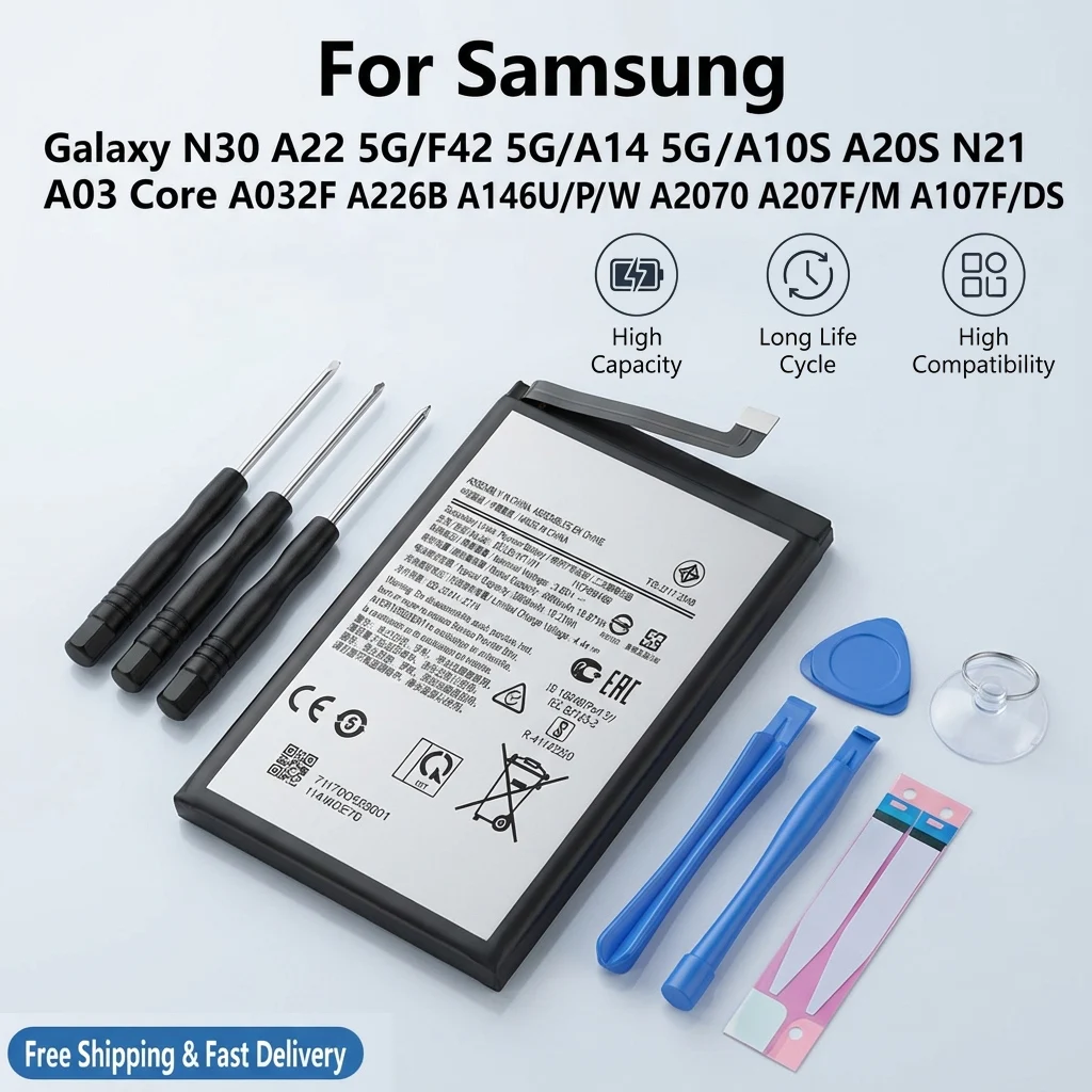 

Replacement Battery 4000mAh/5000mAh for Samsung Galaxy A14 5G A22 5G A226B A10S A20S F42 5G N30 N21 High Capacity