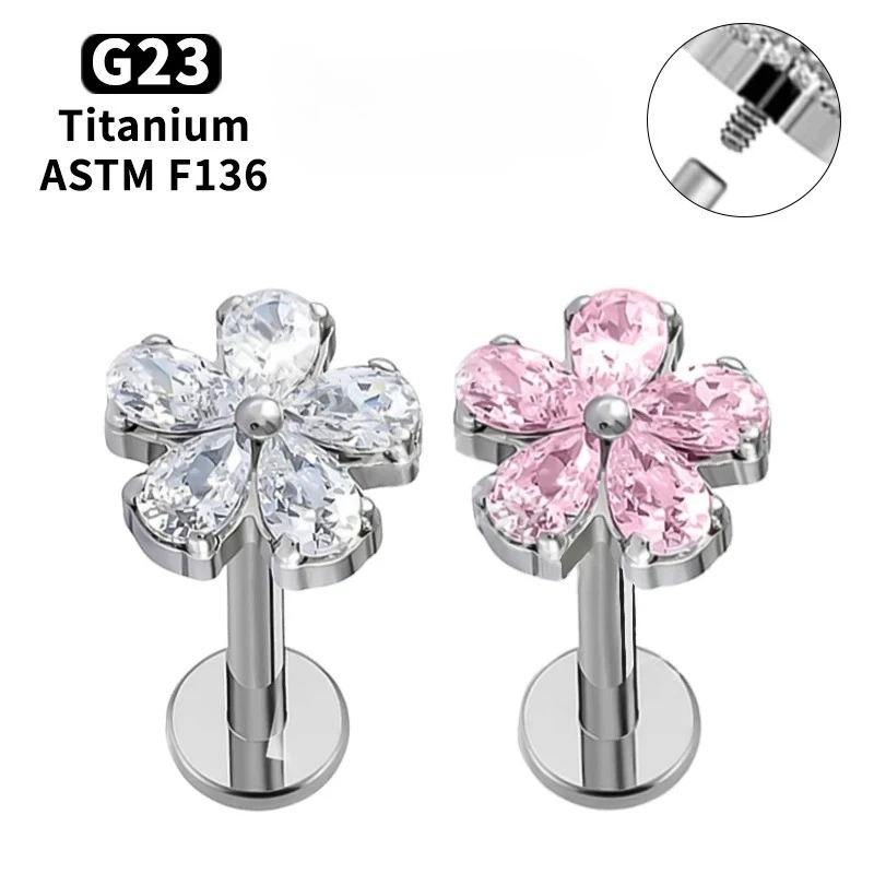 16G G23 Titan Lippenpiercing Zirkonia Blumen-Labret Tragus Helix Knorpel Nasenstecker Ohrringe Körperschmuck