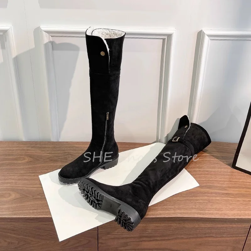 Fashion Turned-over Edge Snow Boots for Women Over the Knee Boots Winter Warm Pulsh Boots Ladies outside Anti-slip Zipper Boots