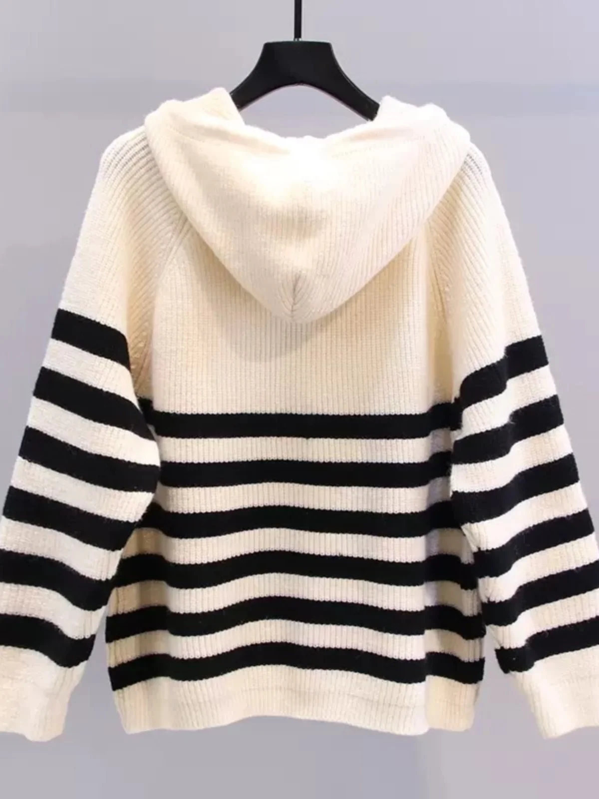 Femmes longue Sve rayé tricots à capuche pull aérien marque bleu décontracté printemps automne hiver coupe droite trajet Sle