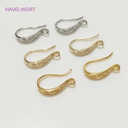 Brass Earring Hook Fitting,14K Gold Plated Flattened Ear Wire with Loop,Accessories For Earrings,DIY Jewelry Making Accessory