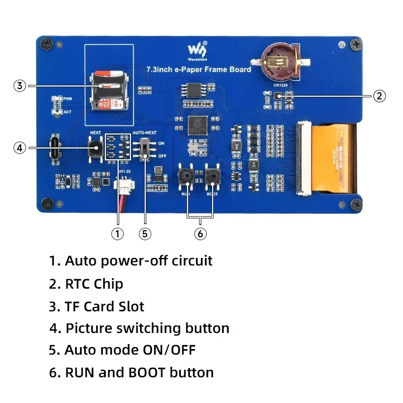 Quadro para fotos para monitor com RTC Raspberry Pi Pico, tela programável, 7 cores, E-Paper, 800x480, RP2040, 7,3"