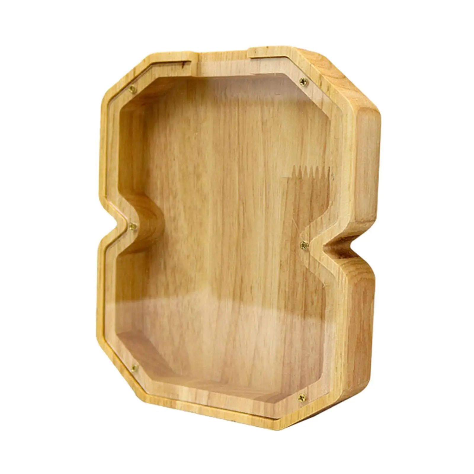 Wooden Piggy Bank for Kids Adults Transparent Money Box Large Capacity Coin Saving Jar with Alphabet Letters Cute Gift