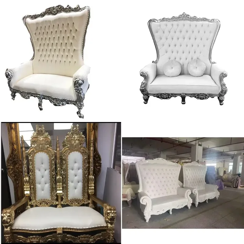 Solid Wood High Back Double Seat Antique White Love Sofa for Wedding Stage Banquet Traditional Event Villa Furniture