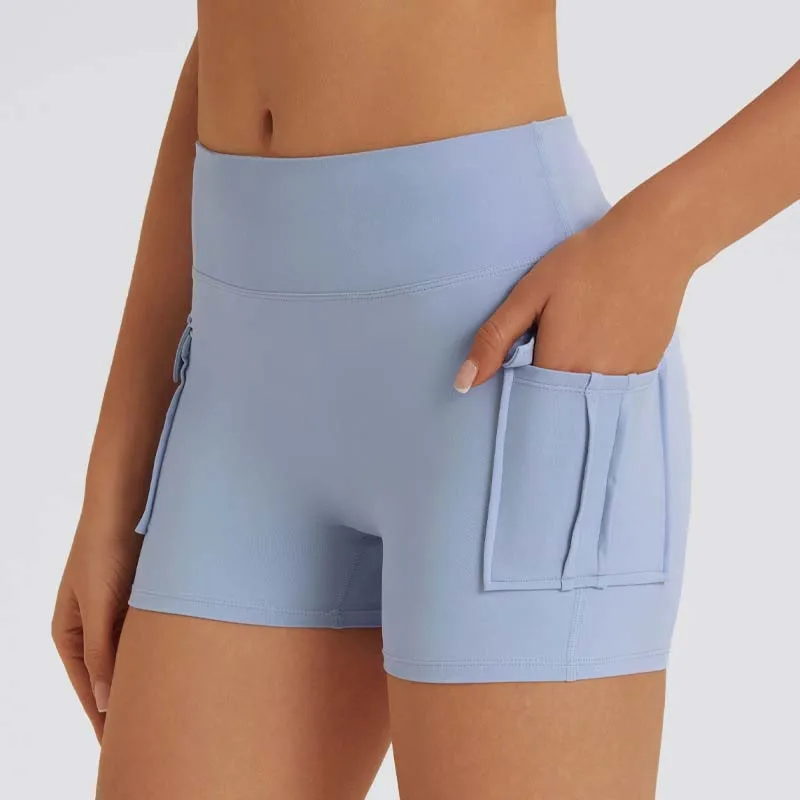 

Women Sexy Yoga Shorts Pockets High Waist Butt Lifting High Waist Workout Tights Gym Elastic Cycling Shorts Activewear