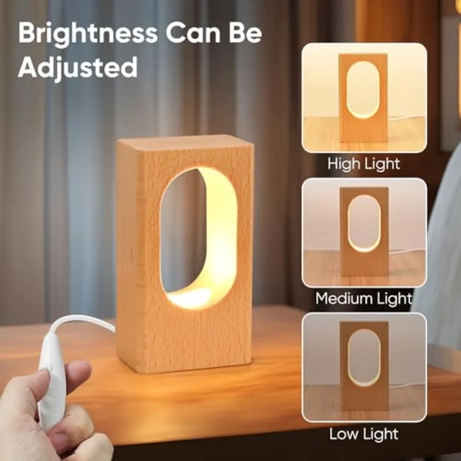 LED Wood Desk Lamp, Bedroom Bedside Night Light, Dimmable Led Lighting, Creative Home Decor Table lamp, Unique House warmging G view 3