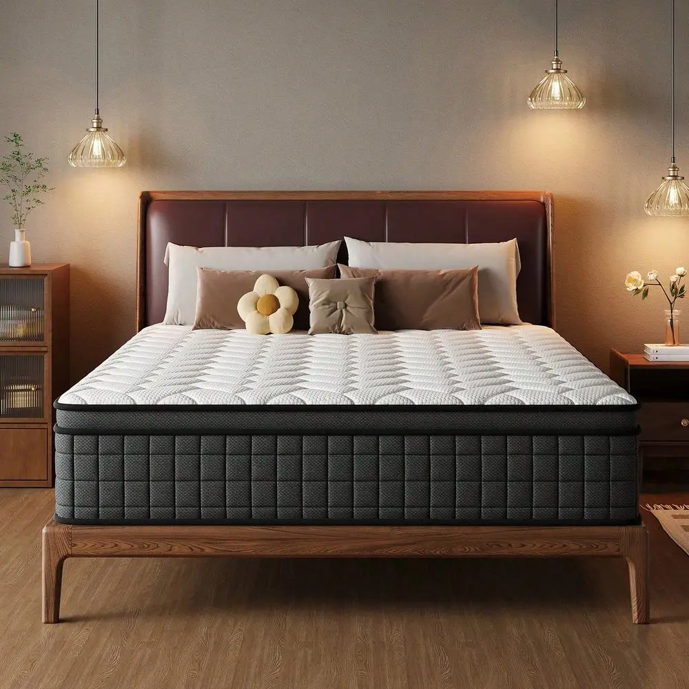 

12 14 Inch Hybrid Memory Foam Mattress, Individually Pocket Spring, Knitted Weaving Method, Breathable, Flame Retardant Protecti
