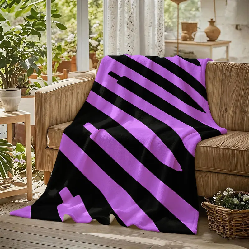 Pens Diagonal Stripes Purple Flannel Blanket Perfect for Sofa Office Bed Travel Sleep Read Relax Camping Four Season Use