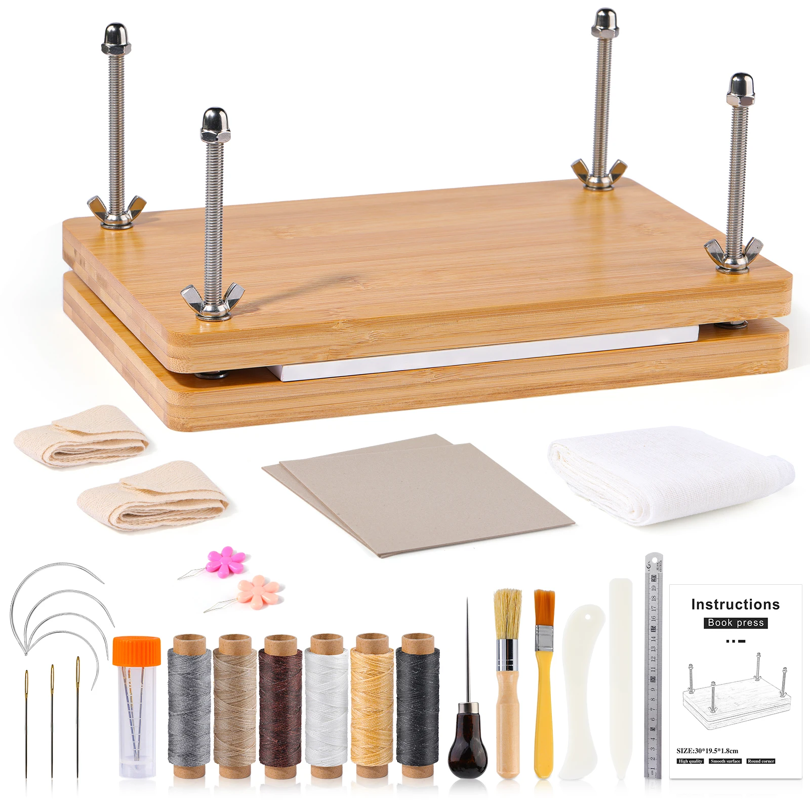 Bookbinding Plastic Bone Folder Creaser Waxed Thread Tools Set with Portable Binding Press Machine Of Paulownia Wood