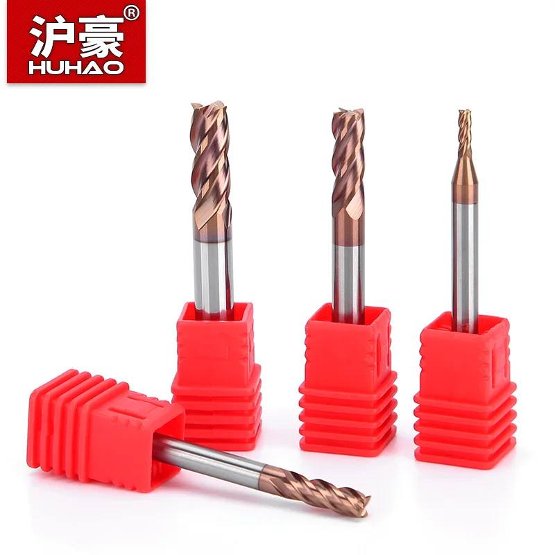 

HUHAO HRC55 Концевая фреза из твердосплавной стали, 4 канавки, хвостовик фрезы от 4 до 20 мм, режущий инструмент по металлу, концевые фрезы с ЧПУ, фрезы