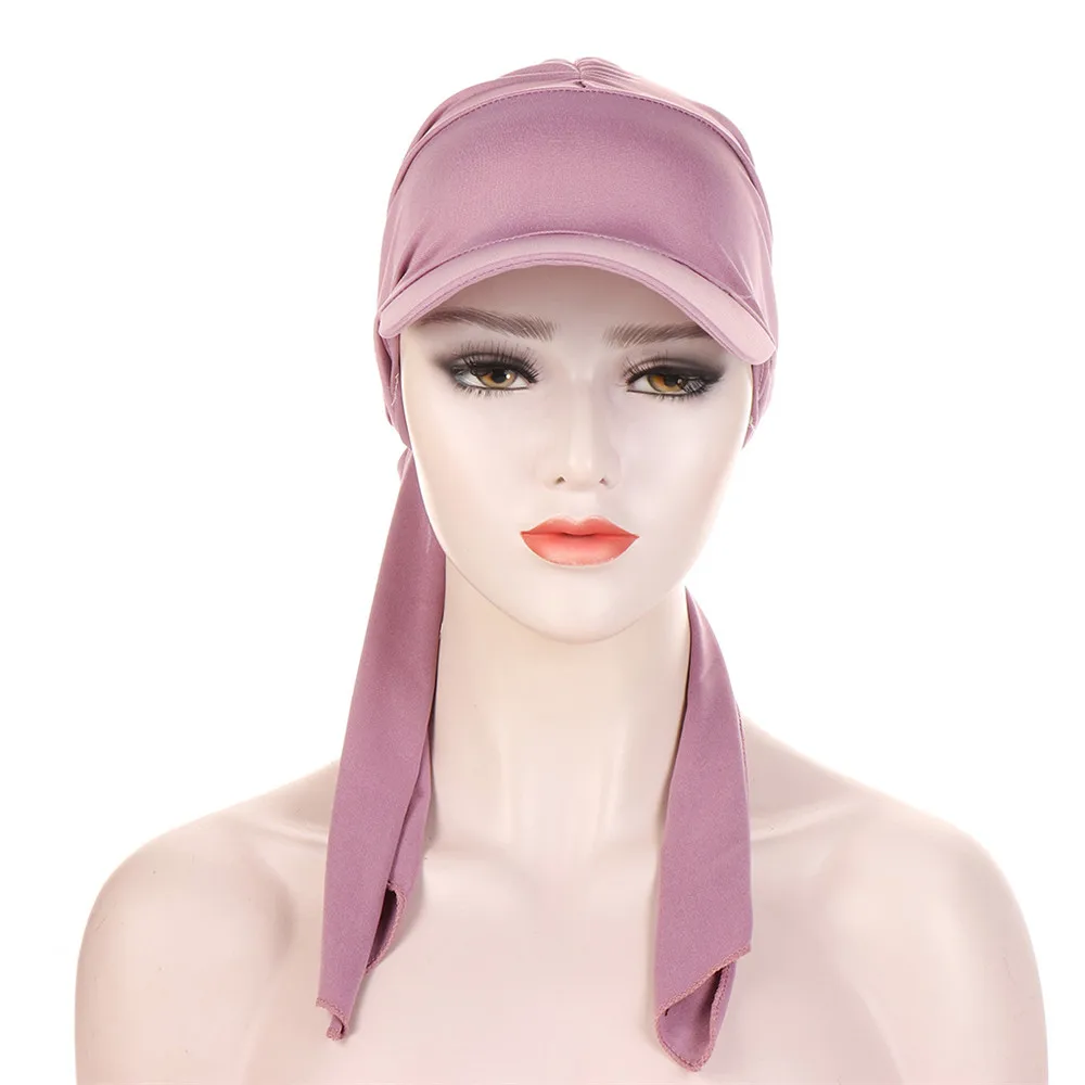 Casquette à bord bandana pour femme, pare-soleil avec turban pré-noué, écharpe de tête, hijab, bandage document pur, chapeau d\'extérieur pour femme