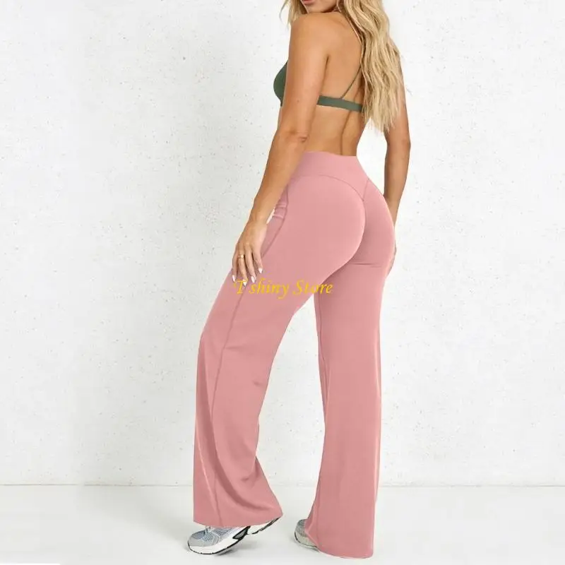 N58F Wide Yoga Pants for Women High Front Seam Workout Soft Smooth Soft Gym Fitted Yoga Pants