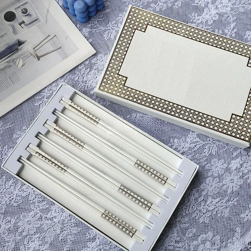 Ceramic Chopsticks Household Food-Grade Gold Checkered High-End Brand New Light Luxury Anti-Mold Anti-Slip Bone China Fast Gift