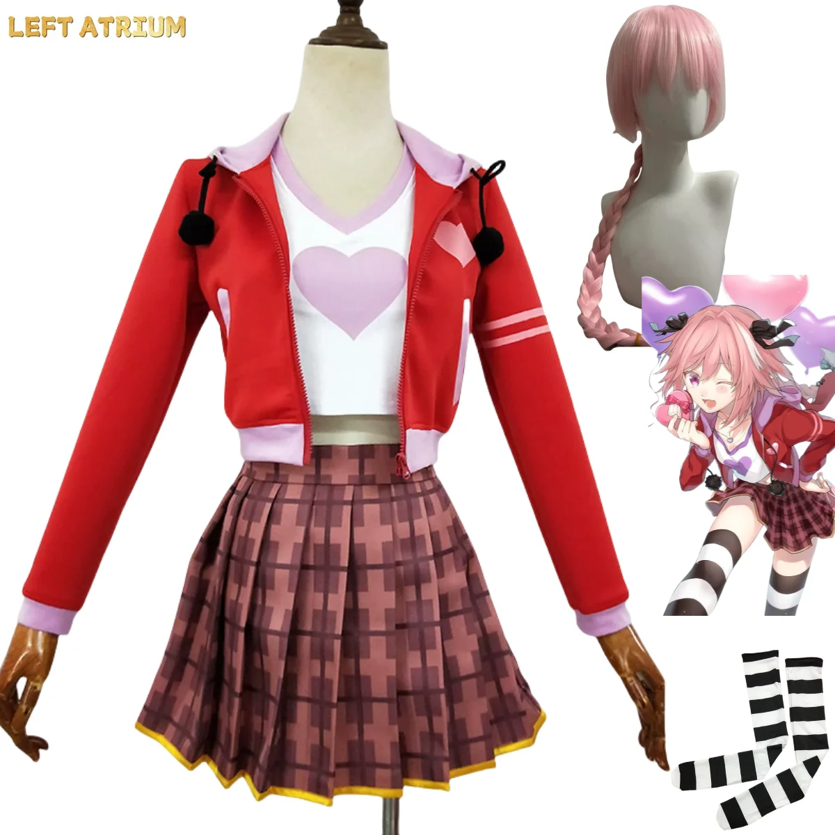 

Game Astolfo Cosplay Costume Anime Fate/Apocrypha Servant Twelve Warriors Red Hooded Coat Tracksuit Wig Woman Sexy Leisure Suit