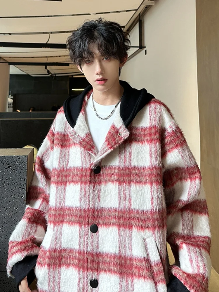 

Мужская повседневная куртка Cleanfit в красную клетку, весенне-осенняя, свободного кроя, с капюшоном, молодежная, бренд Sli, молодежная мода