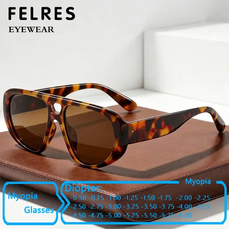 Large Frame Pilot Myopia Glasses Men Women Classic Outdoor Sun Shade Prescription Driving Glasses Negative Diopter -0.5 To -6.0