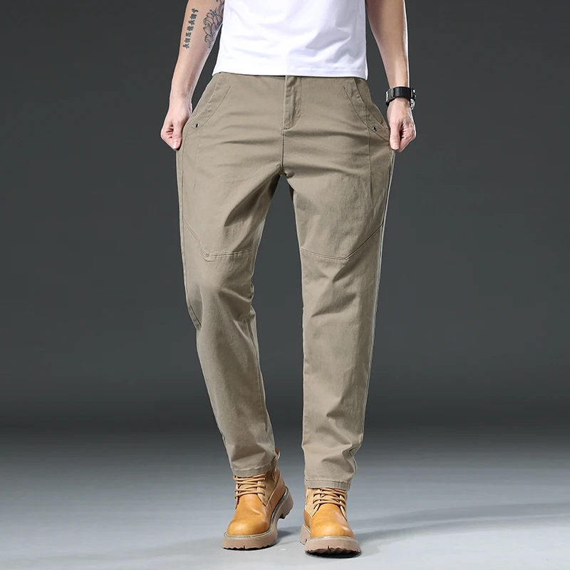 Pantalones Cargo de algodón 97% para hombre, pantalón de chándal recto de Color sólido para el trabajo al aire libre, monos para correr, pantalones