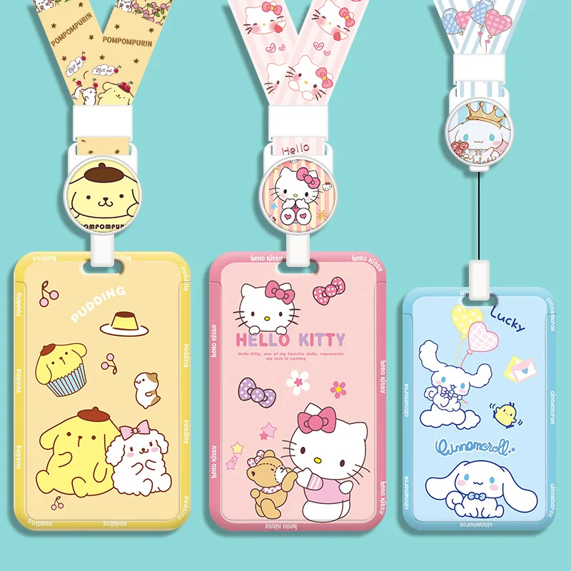 

Sanrio Hello Kitty Kuromi Purin Id Badge Reel Card Holder Neck Lanyard Students Campus Bus Card Cover Work Ic Access Card Case