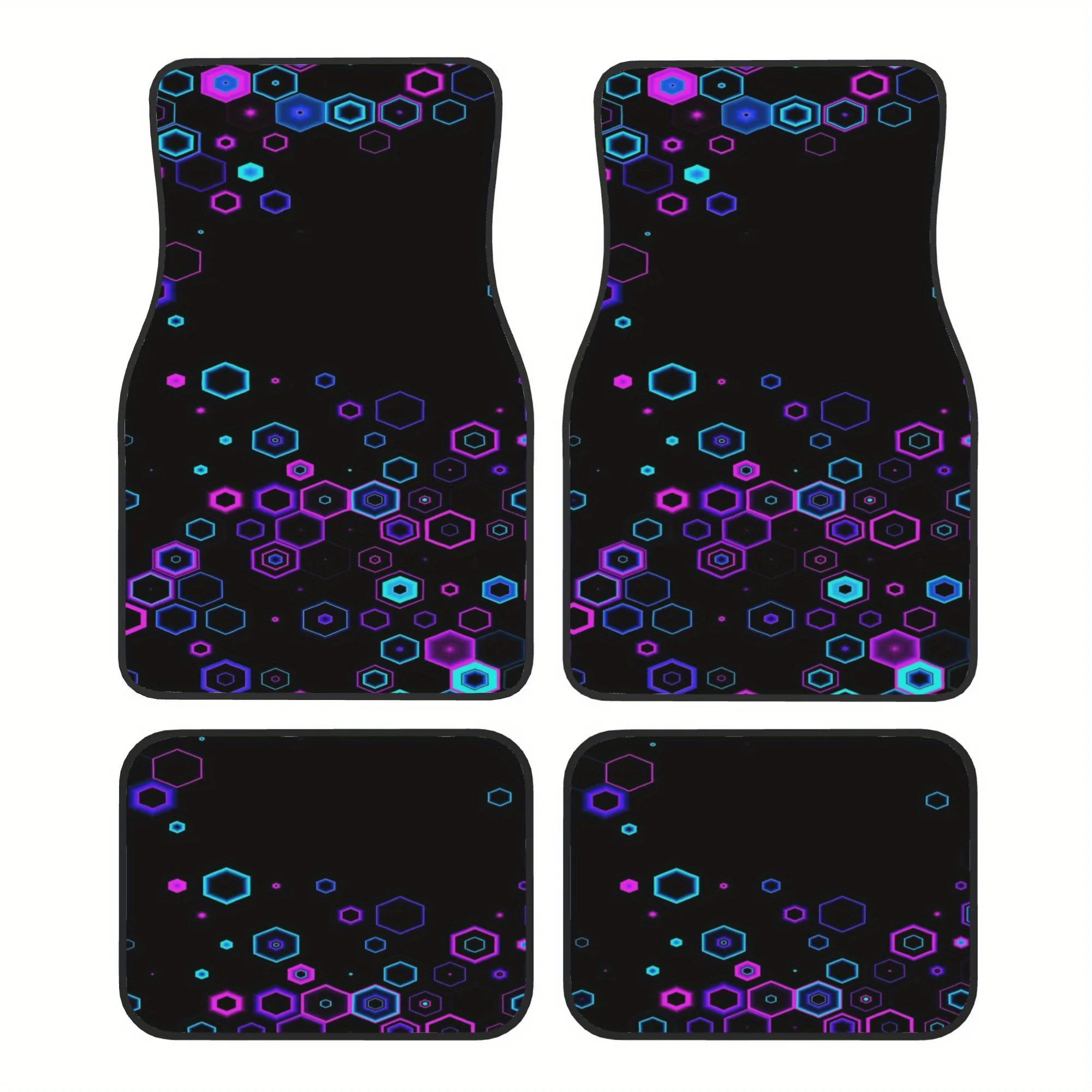 4 Neon Hexagonal Pattern Car Floor Mats, Easy To Clean, Front And Rear Floor Mats, Protective Floor Mats, Suitable Women And Men