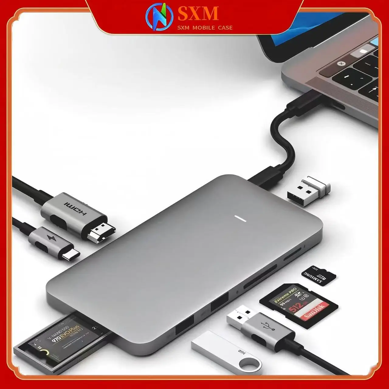 Portable Aluminum Alloy Slim M.2 NGFF SSD Enclosure Multi-function Docking Station 7-in-1 Docking Station