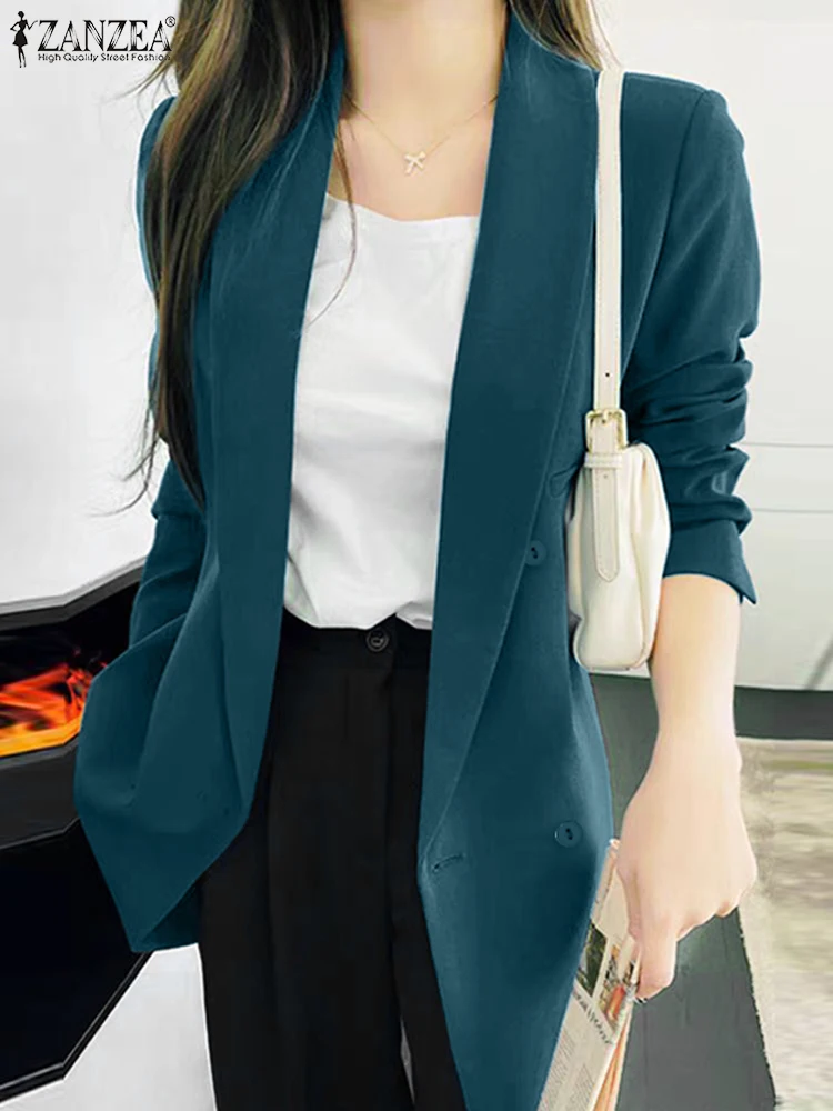 Zanzea vintage duplo breasted jaquetas elegante cor sólida blazer feminino manga longa ternos simples 2024 primavera outono casacos de trabalho